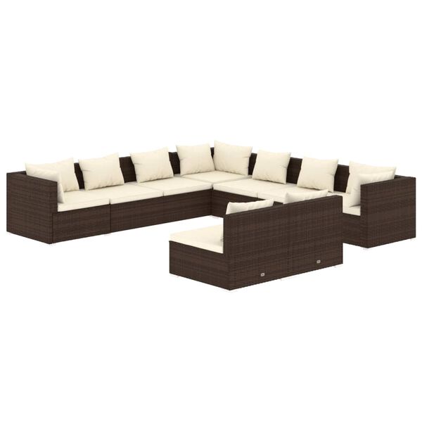 vidaXL Salon de jardin avec coussins 9 pcs marron r&eacute;sine tress&eacute;e