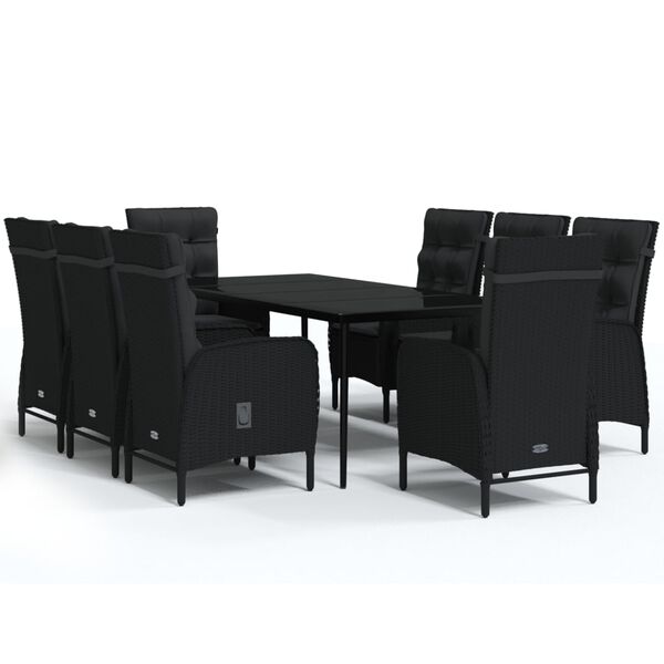vidaXL Ensemble à manger de jardin avec coussins 9 pcs noir