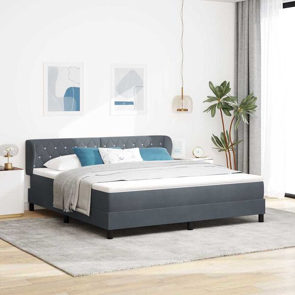 vidaXL Lit &agrave; ressorts avec matelas Gris fonc&eacute; 180 x 200 cm Velours