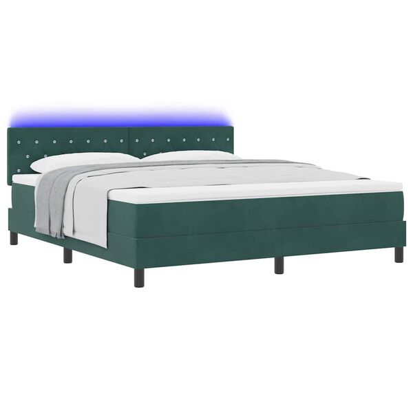 vidaXL Lit &agrave; ressort LED avec matelas Vert fonc&eacute; 180 x 200 cm Velours
