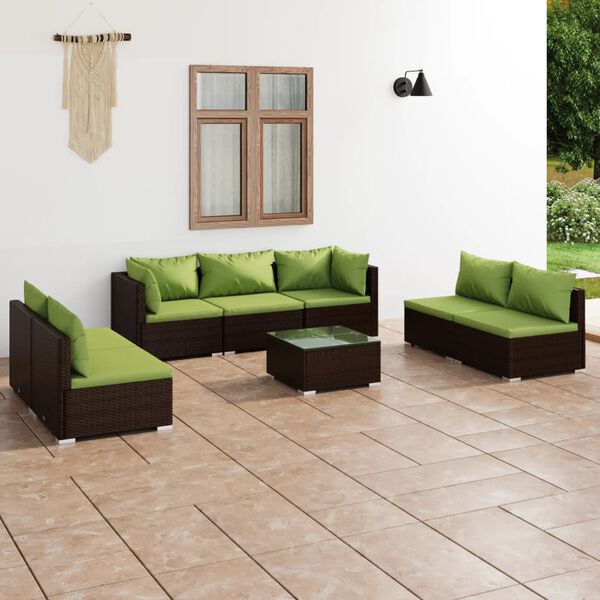 vidaXL Salon de jardin 8 pcs avec coussins R&eacute;sine tress&eacute;e Marron