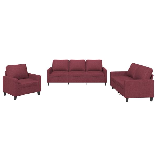 vidaXL Ensemble de canap&eacute;s 3 pcs avec coussins Rouge bordeaux Tissu