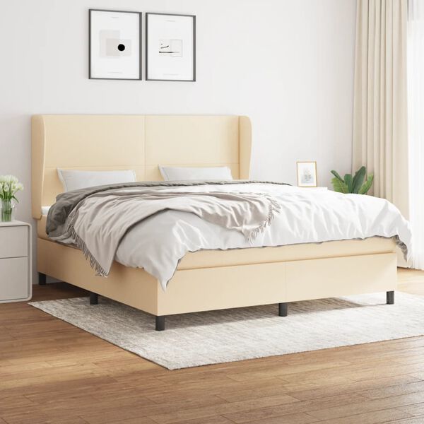 vidaXL Sommier &agrave; lattes de lit avec matelas Cr&egrave;me 180x200 cm Tissu