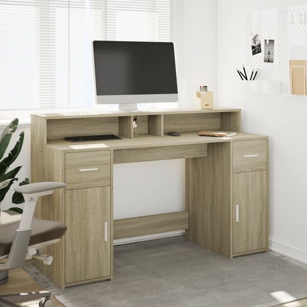 vidaXL Bureau avec lumières LED chêne sonoma bois d'ingénierie