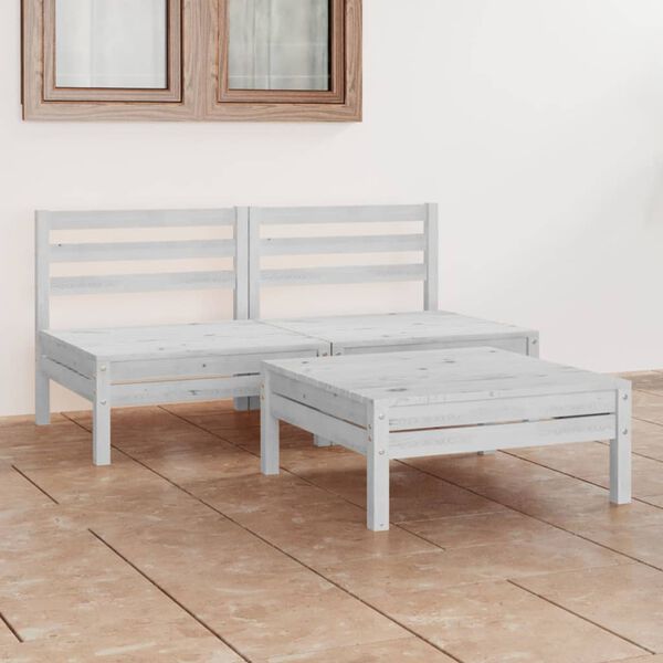 vidaXL Salon de jardin 3 pcs Blanc Bois de pin massif