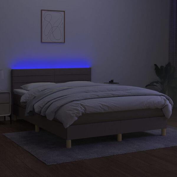 vidaXL Sommier &agrave; lattes de lit avec matelas LED Taupe 140x200 cm Tissu