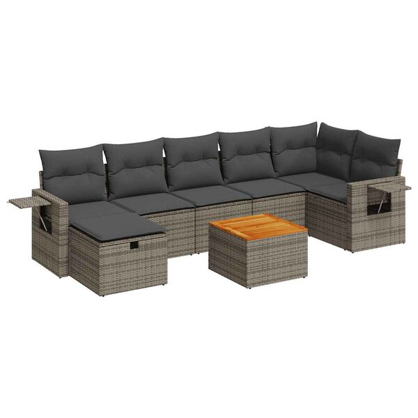vidaXL Salon de jardin 8 pcs avec coussins gris r&eacute;sine tress&eacute;e