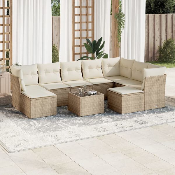 vidaXL Salon de jardin avec coussins 10 pcs beige r&eacute;sine tress&eacute;e