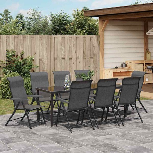 vidaXL Ensemble de salle &agrave; manger pour jardin 9 pcs Gris