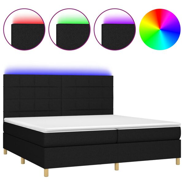 vidaXL Sommier &agrave; lattes de lit et matelas et LED Noir 200x200 cm Tissu