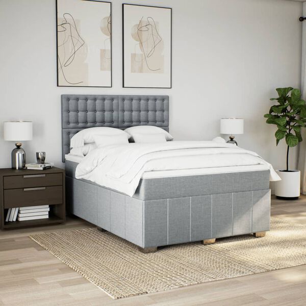 vidaXL Sommier &agrave; lattes de lit avec matelas Gris clair 140x190cm Tissu