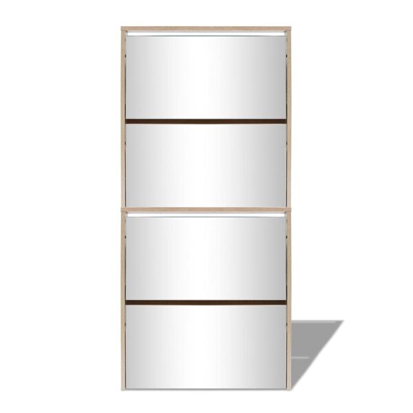 vidaXL Meuble &agrave; chaussures 4 &eacute;tag&egrave;res avec miroir 63x17x134 cm Ch&ecirc;ne