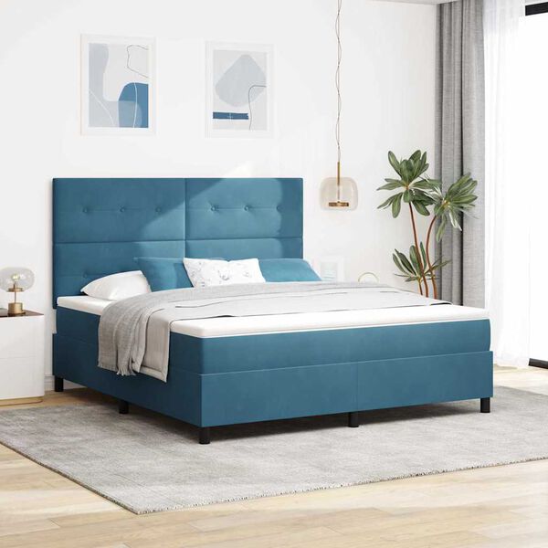 vidaXL Lit &agrave; ressorts avec matelas Bleu fonc&eacute; 180 x 200 cm Velours