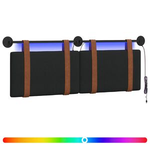 vidaXL T&ecirc;te de lit suspendue Avec lumi&egrave;re LED Noir PU antique