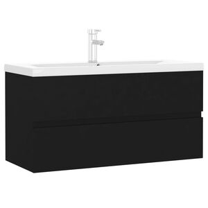 vidaXL Armoire d'&eacute;vier avec lavabo int&eacute;gr&eacute; noir bois d'ing&eacute;nierie