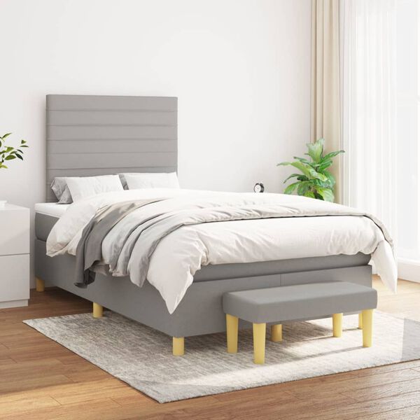 vidaXL Sommier &agrave; lattes de lit avec matelas Gris clair 120x200cm Tissu