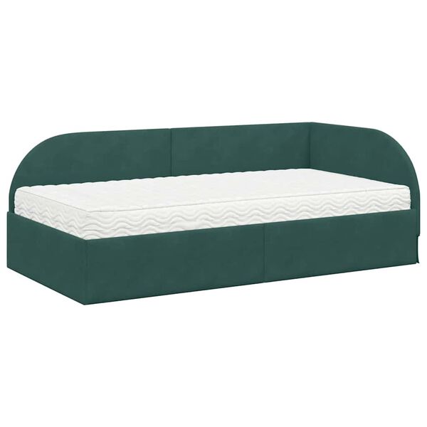 vidaXL Cadre de lit d'angle avec matelas 2 pcs Vert Velours