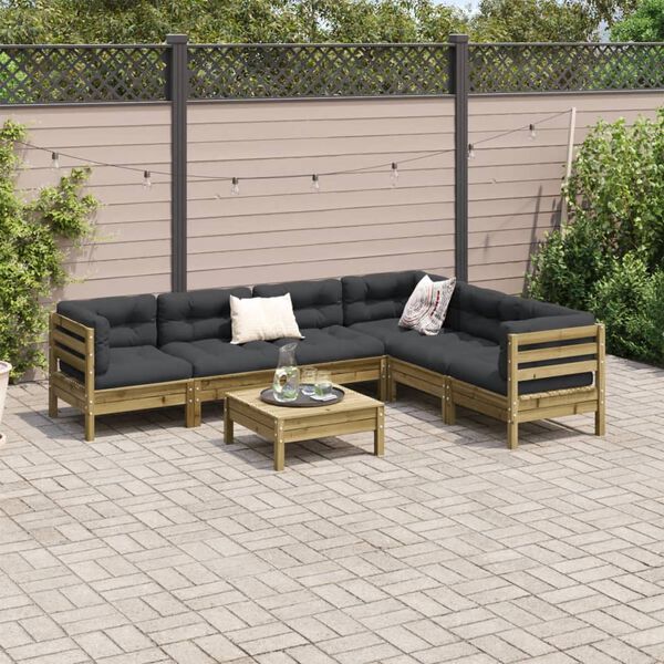 vidaXL Salon de jardin 7 pcs avec coussins bois de pin impr&eacute;gn&eacute;