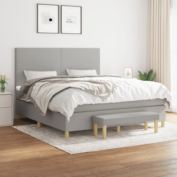 vidaXL Sommier &agrave; lattes de lit avec matelas Gris clair 160x200cm Tissu