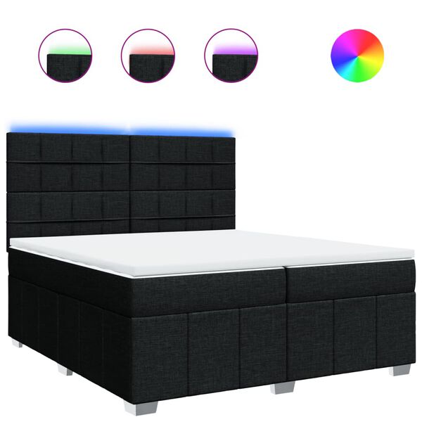 vidaXL Sommier &agrave; lattes de lit avec matelas Noir 200x200 cm Tissu