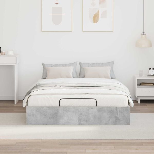 vidaXL Cadre de lit ottoman Gris b&eacute;ton 120 x 200 cm Bois d'ing&eacute;nierie