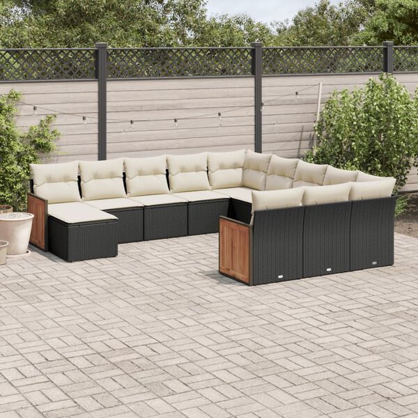 vidaXL Salon de jardin 12 pcs avec coussins noir r&eacute;sine tress&eacute;e