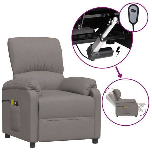 vidaXL Fauteuil électrique de massage Taupe Tissu