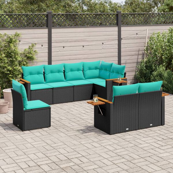 vidaXL Salon de jardin 8 pcs avec coussins noir résine tressée