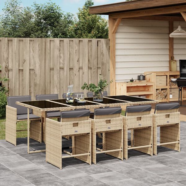 vidaXL Ensemble &agrave; manger de jardin et coussins 9 pcs m&eacute;lange beige