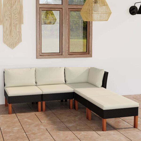 vidaXL Salon de jardin 5 pcs avec coussins R&eacute;sine tress&eacute;e Noir