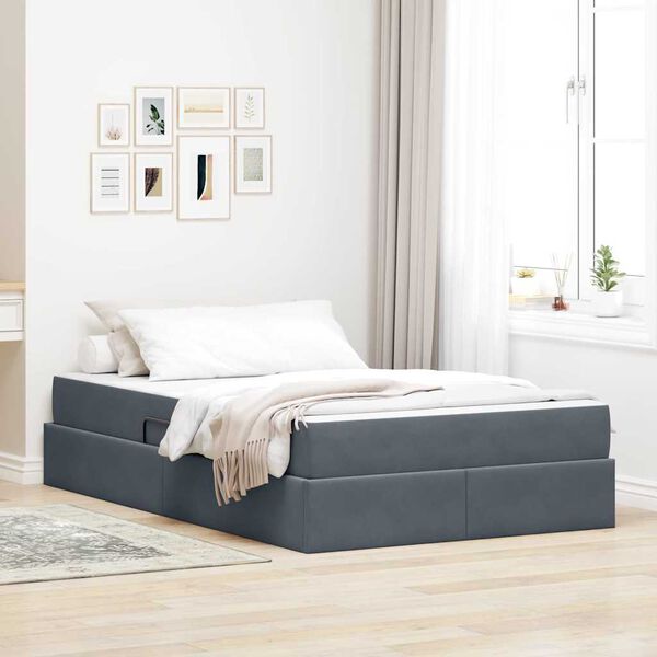vidaXL Lit avec rangement et matelas Gris fonc&eacute; 120 x 200 cm Velours