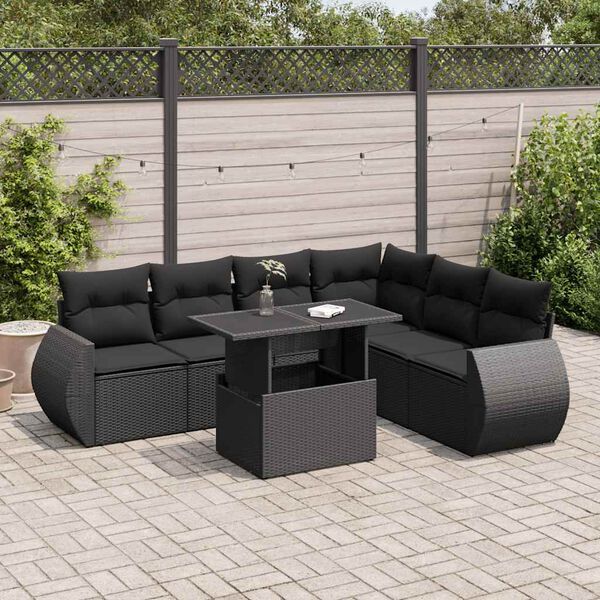 vidaXL Salon de jardin 7 pcs avec coussins noir r&eacute;sine tress&eacute;e