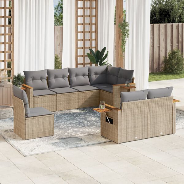 vidaXL Salon de jardin avec coussins 8 pcs beige r&eacute;sine tress&eacute;e