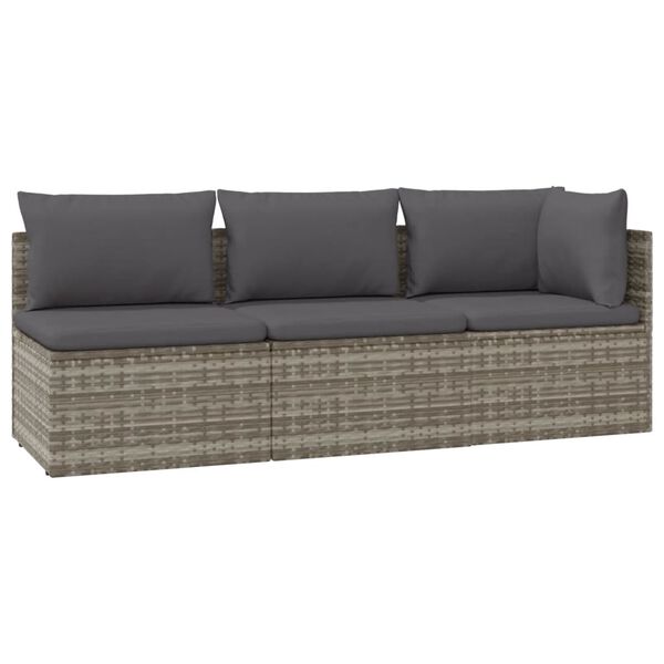 vidaXL Salon de jardin 3 pcs avec coussins Gris Résine tressée