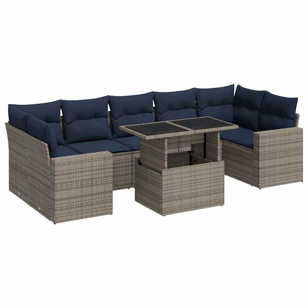 vidaXL Salon de jardin avec coussins 8 pcs gris résine tressée acacia