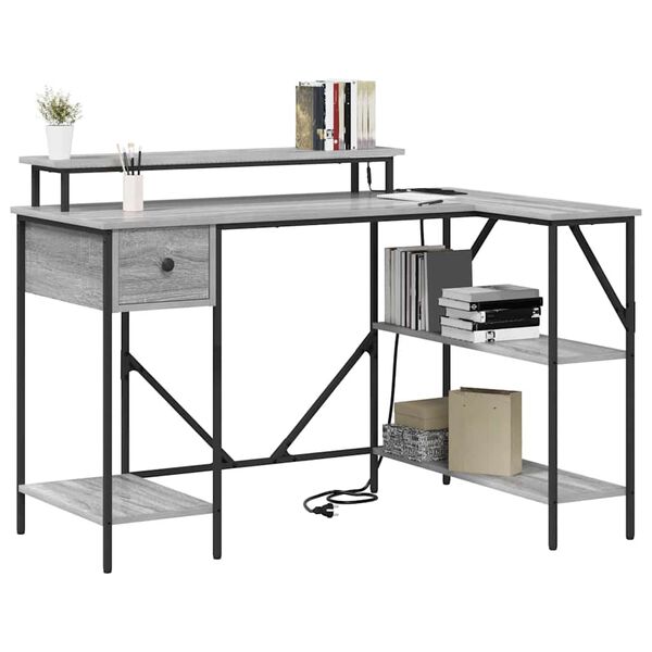 vidaXL Bureau Gris Sonoma 120 x 79 x 86,5 cm Bois d'ing&eacute;nierie
