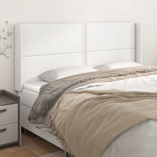 vidaXL T&ecirc;te de lit avec oreilles Blanc 203x16x118/128 cm Similicuir
