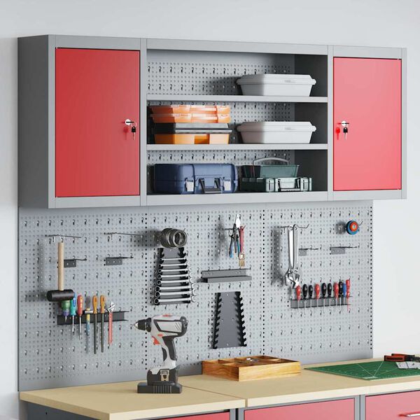 vidaXL Set de Cabinet d'Outils et Pegboard avec &eacute;tag&egrave;re 6 pcs Rouge