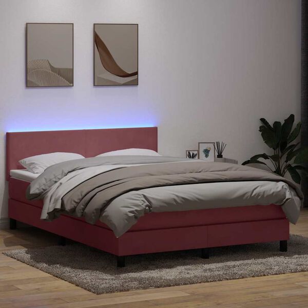 vidaXL Sommier &agrave; lattes de lit avec matelas et LED rose 140x210 cm velours