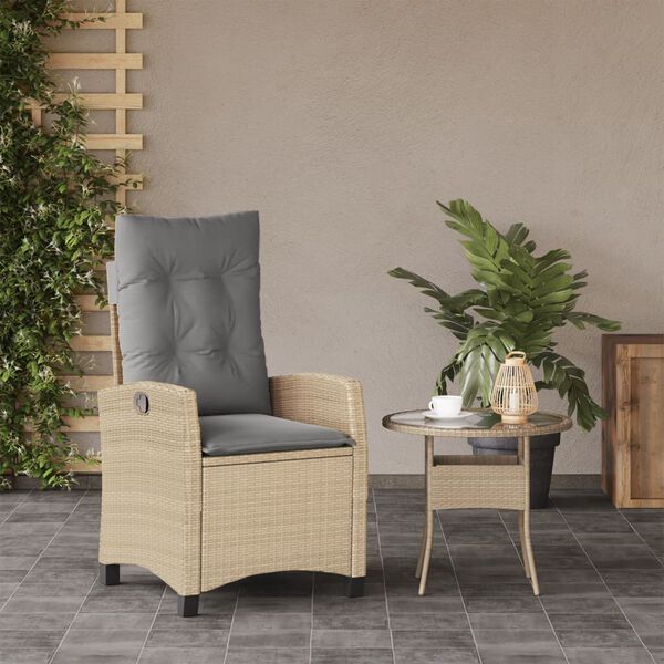 vidaXL Chaise inclinable de jardin coussins m&eacute;lange beige poly rotin