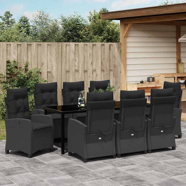 vidaXL Ensemble de salle &agrave; manger pour jardin 9 pcs Noir polyrotin