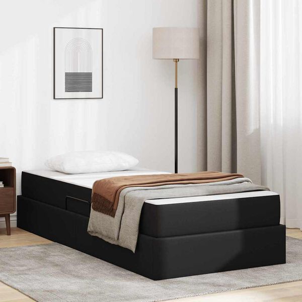 vidaXL Lit avec rangement et matelas avec matelas 2 pcs Noir Cuir