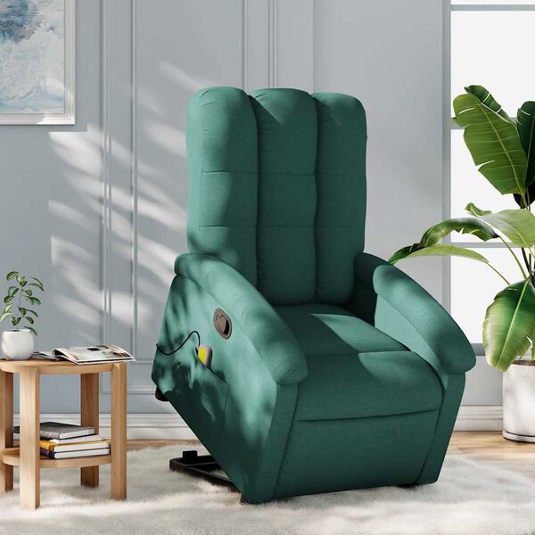 vidaXL Fauteuil inclinable de massage Vert fonc&eacute; Tissu