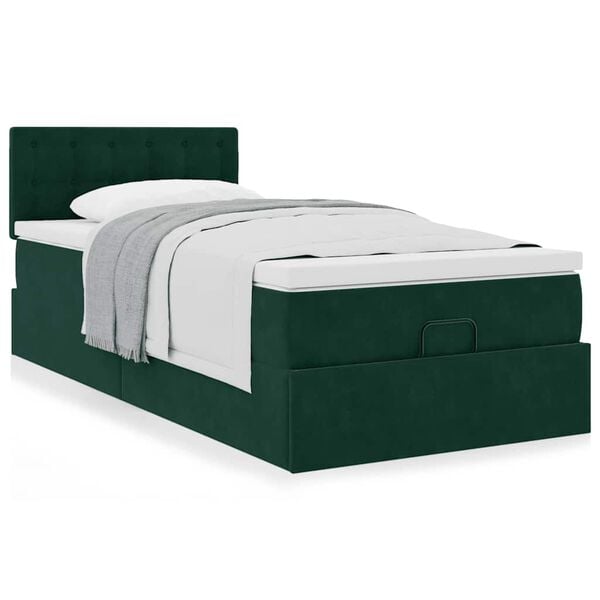 vidaXL Cadre de lit ottoman avec matelas vert fonc&eacute; 90x190 cm velours