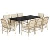 vidaXL Ensemble &agrave; manger de jardin et coussins 9 pcs beige Poly rotin