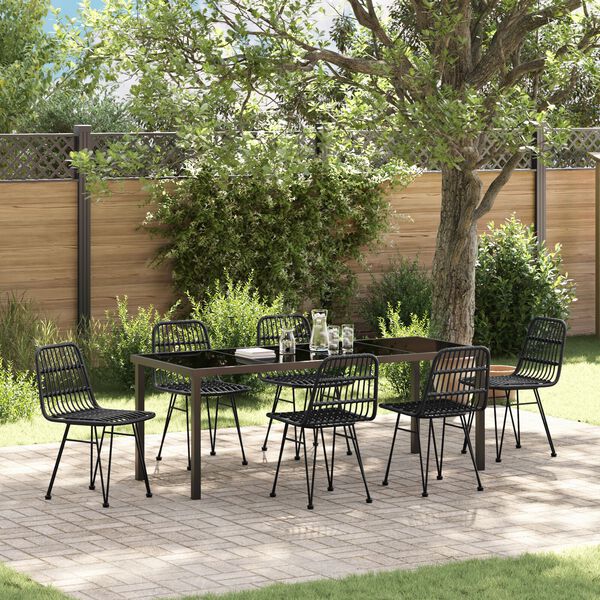 vidaXL Ensemble de salle &agrave; manger pour jardin 7 pcs Noir