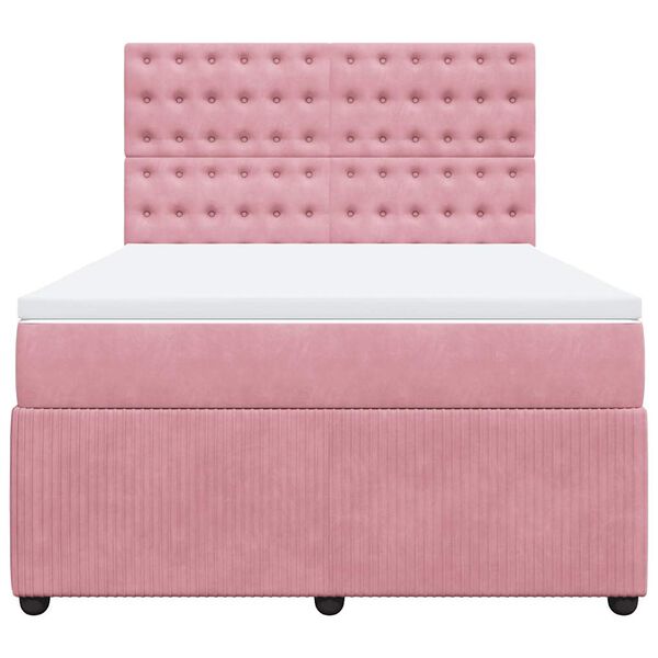 vidaXL Sommier &agrave; lattes de lit avec matelas Rose 140x190 cm Velours