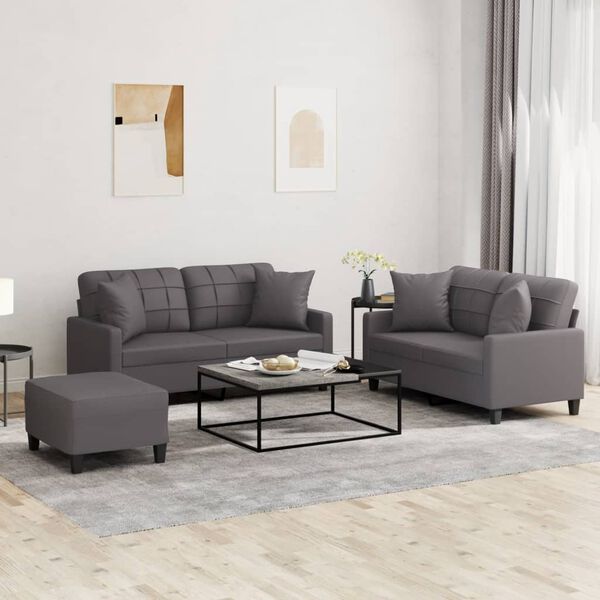 vidaXL Ensemble de canapés 3 pcs avec coussins gris similicuir