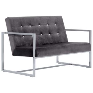 vidaXL Canap&eacute; 2 places avec accoudoirs Gris fonc&eacute; Chrome et velours