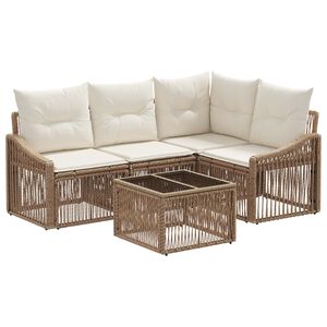 vidaXL Ensemble de canap&eacute; de jardin 5 pc Beige polyrotin
